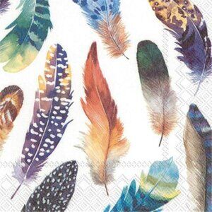 2 . 3-Ply Paper Napkins, 20-Count Cocktail Size, Modern Feathers 5" New